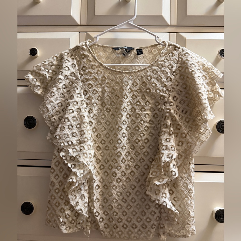 Du Jour Cream Textured Ruffle Blouse